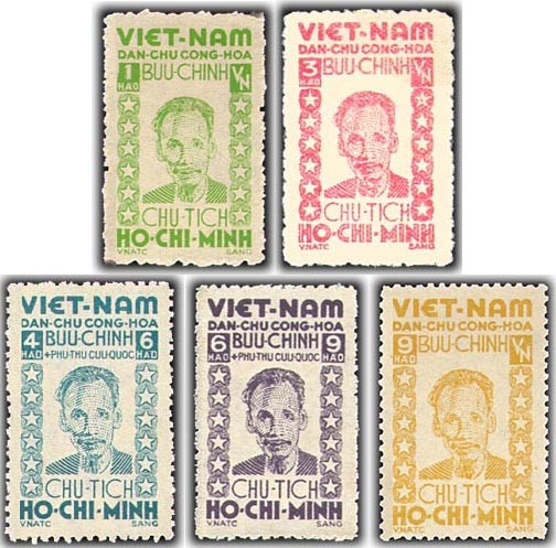 Vietnam's first collection of 5 stamps with images of President Ho Chi Minh designed by painter Nguyen Sang Vietnam's first collection of 5 stamps with images of President Ho Chi Minh designed by painter Nguyen Sang